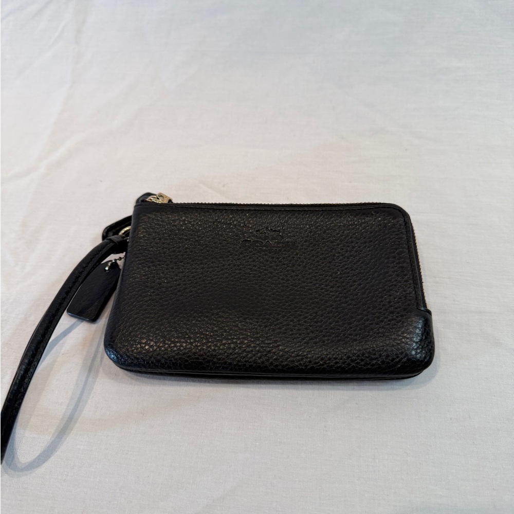 Coach Black Leather Double Zip Wristlet